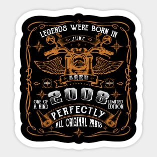 Legends Born In June 2008 15th Birthday Sticker